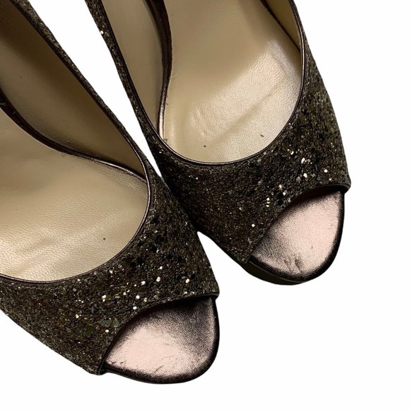 Jimmy Choo Luna Glitter Heel Peep-Toe Pumps size 40.5 - Picture 4 of 10